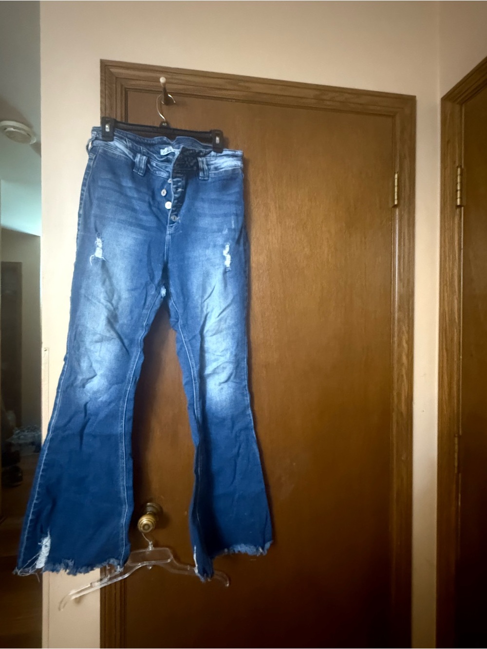 Kan Kan Medium Blue Distressed Wide-Leg Jeans